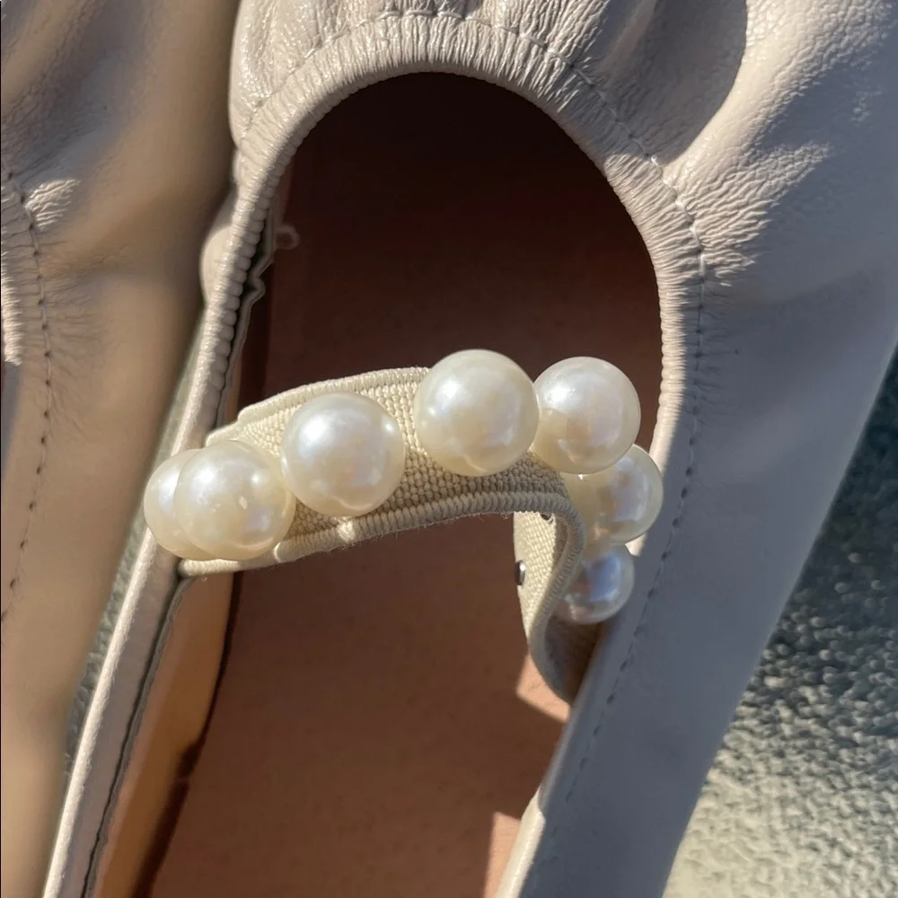 Fashion Brand Co Balletcore Cream Leather Pearl Strap Ballet Slippers EUR 31